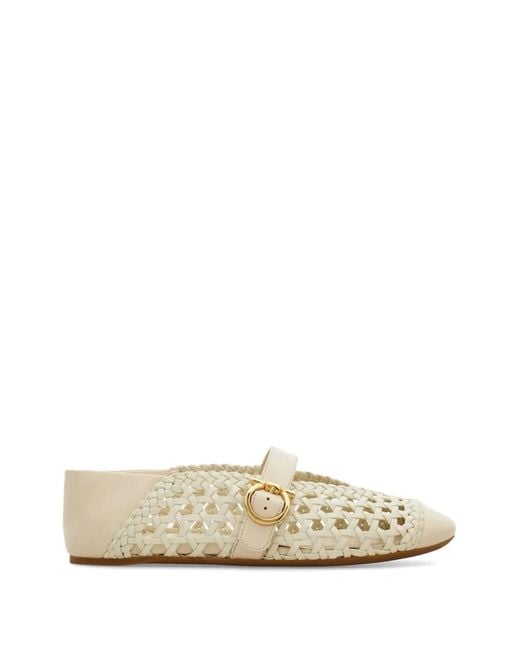 Ferragamo White Gancini-Buckle Ballet Flats