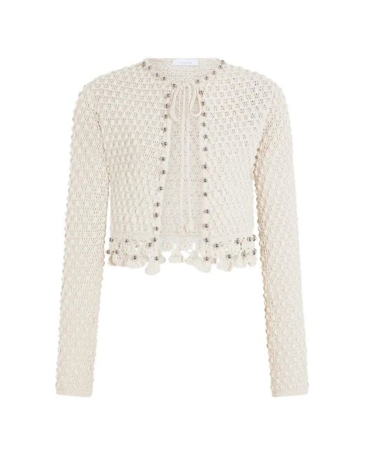 Rabanne White Crochet-Knit Long-Sleeved Cardigan