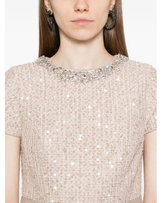 Sachin & Babi Natural Isla Sequin Tweed & Mikado Column Gown