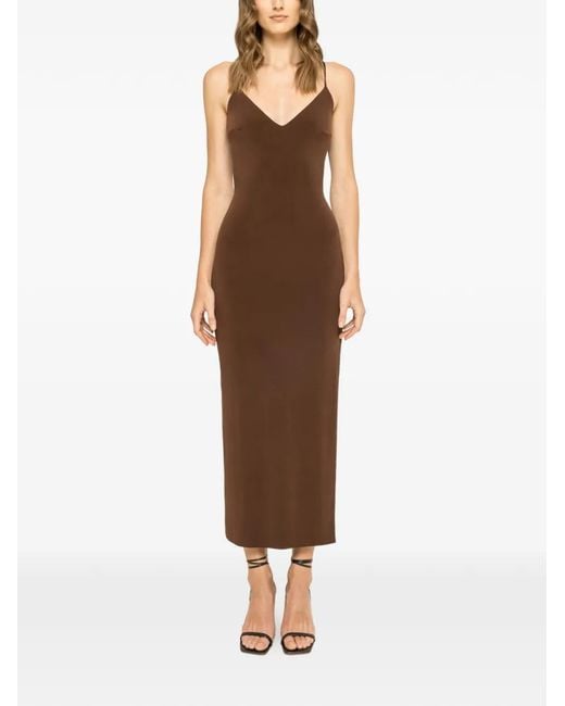 Nissa Brown Open-Back Midi Dress