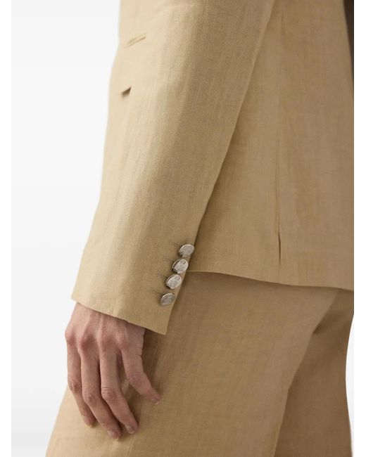 Ralph Lauren Natural Parker Button Flapped Linen Jacket