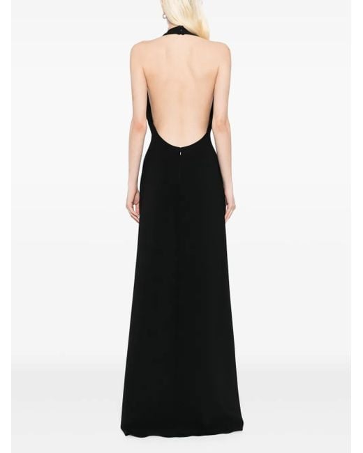 Amsale Black Italian Stretch Crepe Halter Dress