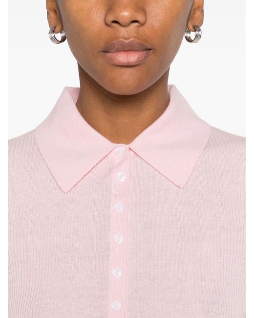 Maje Geribbeld Poloshirt Met Knopen in het Pink