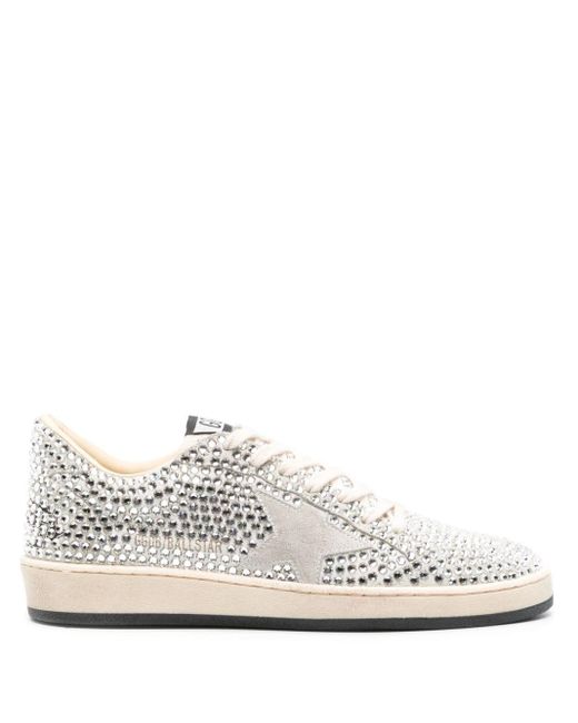 Golden Goose Deluxe Brand White Ball Star Ltd With Swarovski Crystals And Gray Suede Star