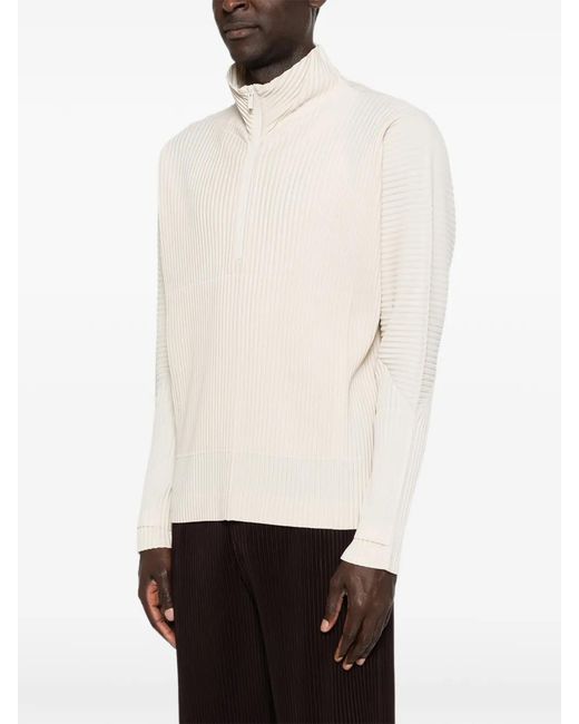 Homme Plissé Issey Miyake Pleated Half-Zip Sweater in White for