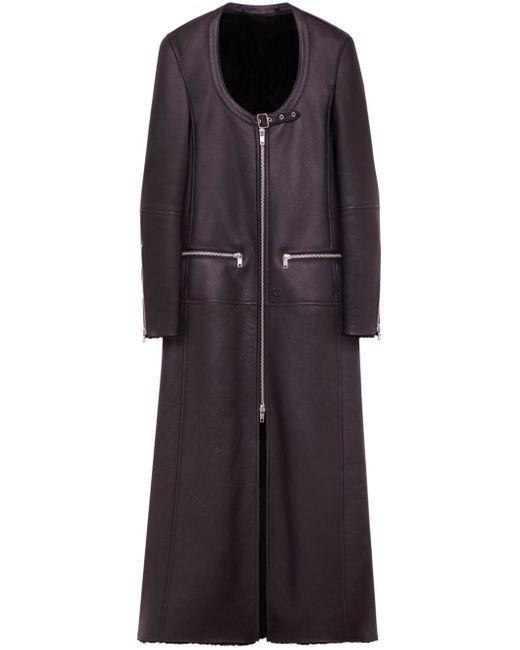 Courreges Purple Scoop-neck Panelled Leather Coat