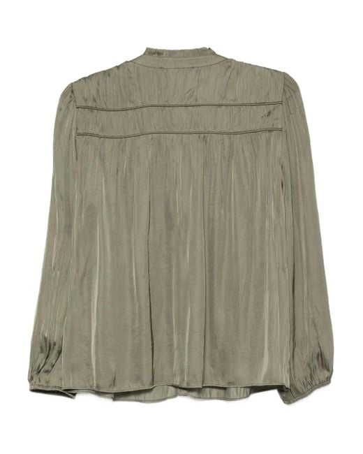 Ba&sh Green Cess Pleated Button-Up Blouse
