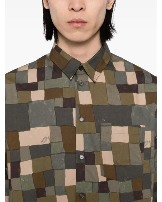 Maison Kitsuné Gray Geometric-Print Shirt for men