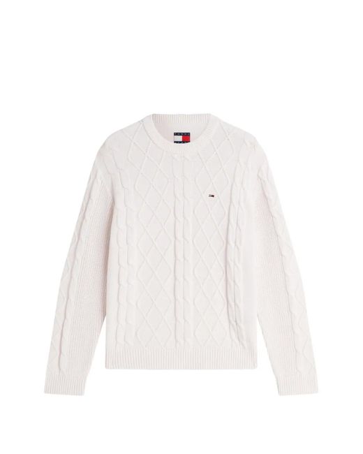 Tommy Hilfiger White Cable-Knit Logo-Patch Sweater for men