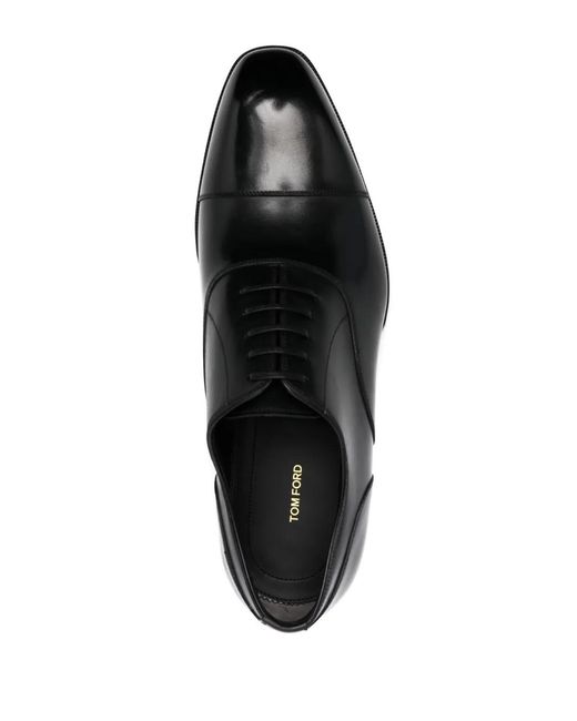 Tom Ford Black Elkan Leather Oxford Shoes for men