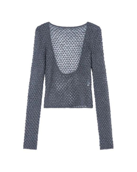 Giorgio Armani Blue Open-Knit Scoop-Back Sweater