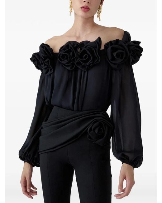Carolina Herrera Black Rosette-Sash Skinny Trousers