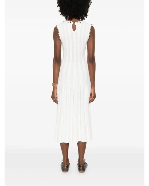 Maje White Embellished Knitted Midi Dress