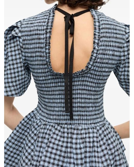 Ganni White Checked Seersucker Mini Dress