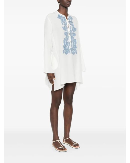 Ermanno Scervino Blue Silk Crepe De Chine Kaftan