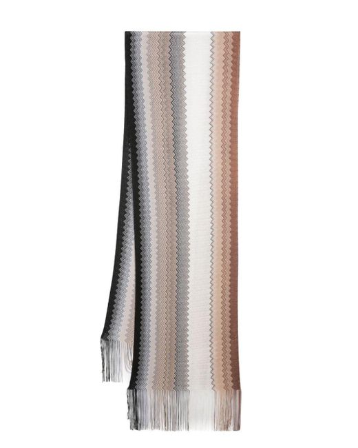 Zigzag fringed knitted scarf Missoni de color White
