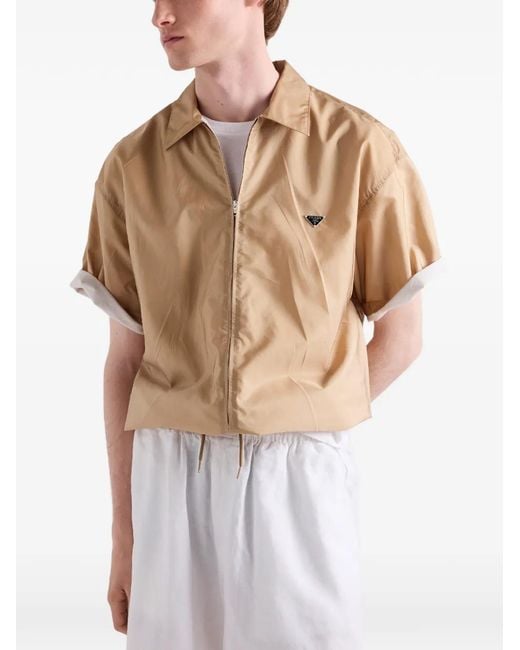Prada Natural Short-Sleeved Re-Nylon Zipper Shirt for men