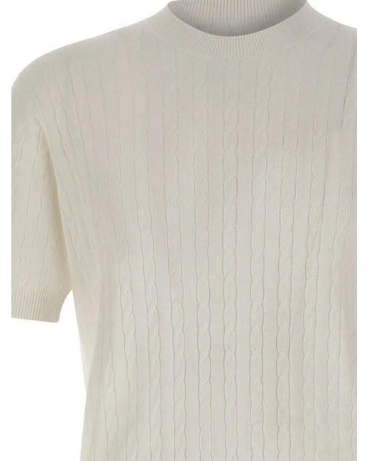 Kangra White Cable-Knit Short-Sleeve Sweater for men