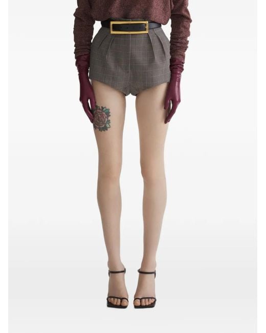 Mugler Black Pleated Check Shorts