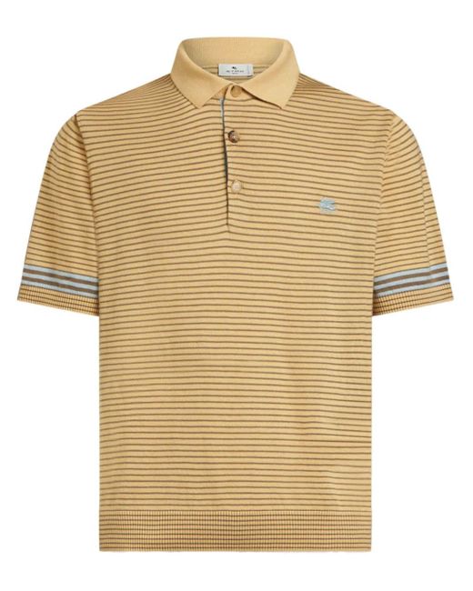 Etro Natural Striped Knitted Polo Shirt for men