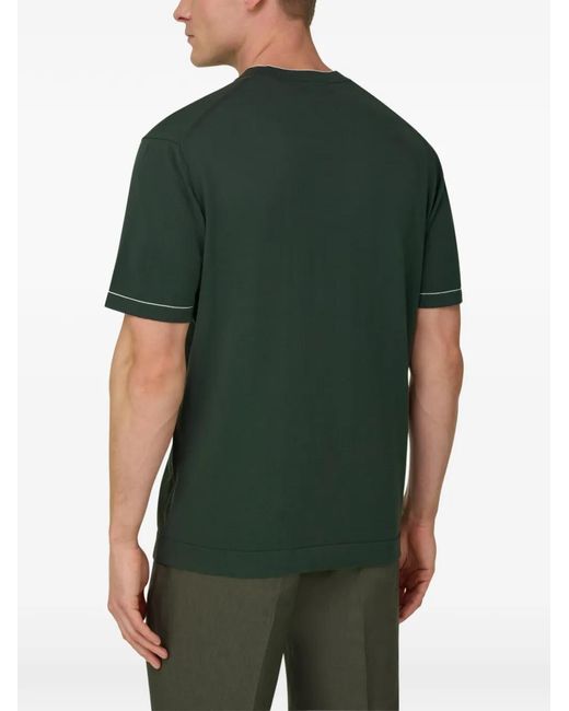 Boggi Green Contrast-Detail Crepe-Knit T-Shirt for men