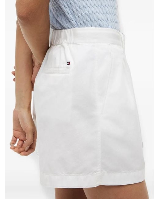 Tommy Hilfiger White Pleated Elasticated-Waist Shorts