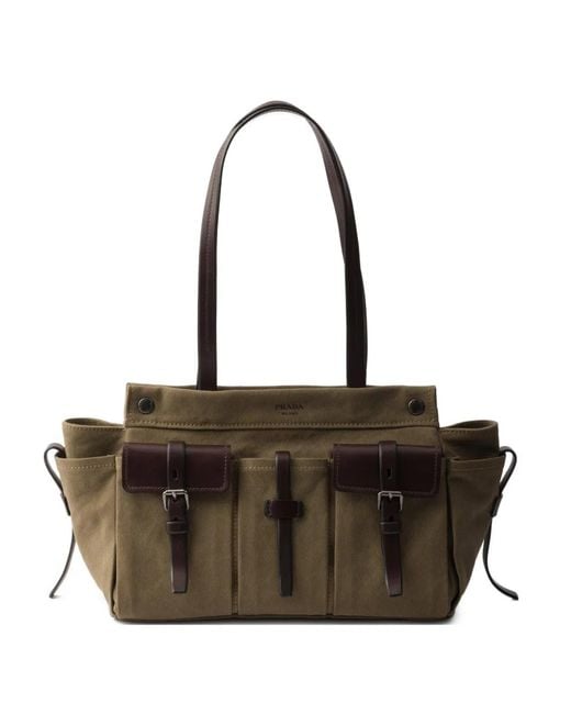 Prada Black Route Large Canvas And Leather Tote Bag