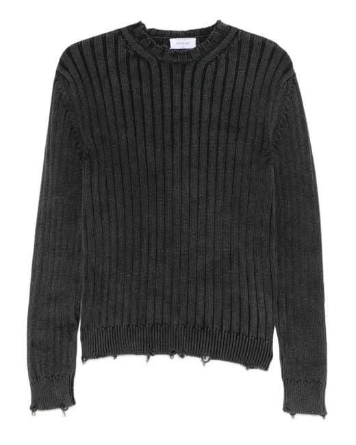 Off-White c/o Virgil Abloh Black Ribbed Distressed-Finish Sweater for men