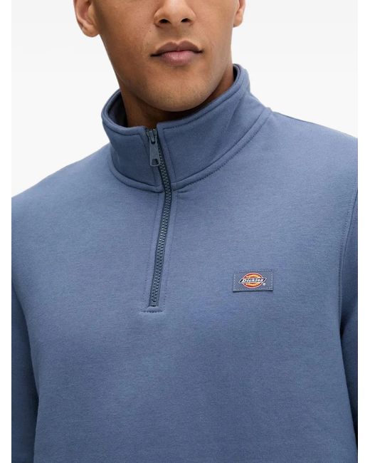 Dickies Blue Oakport Quarter-Zip Logo-Patch Sweatshirt for men