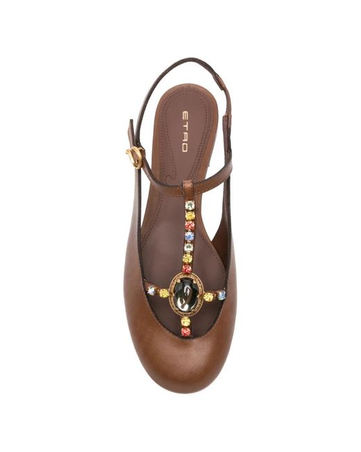 Etro Brown Flat Sling-Back Calf Leather + Strass