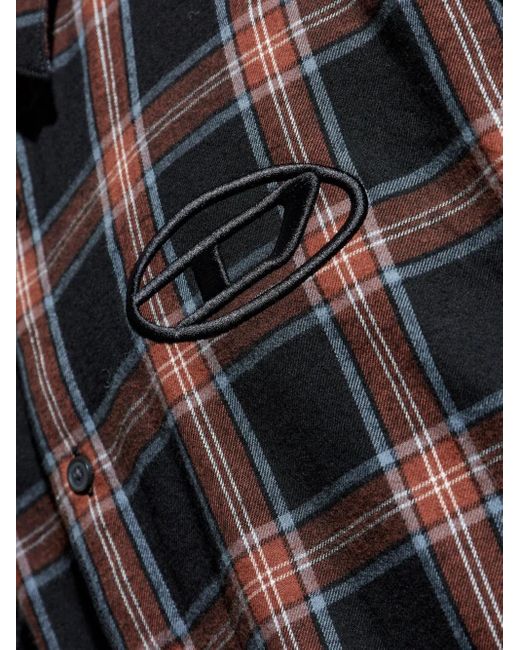 DIESEL Black Embroidered Plaid Shirt for men