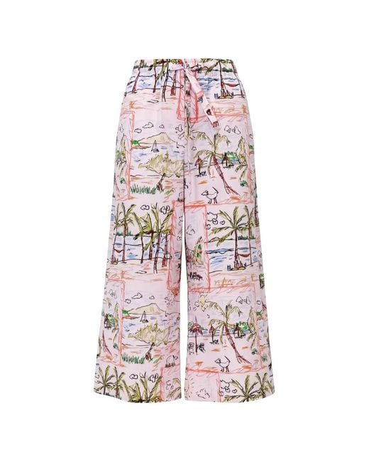 ODEEH White Graphic-Print Wide-Leg Trousers