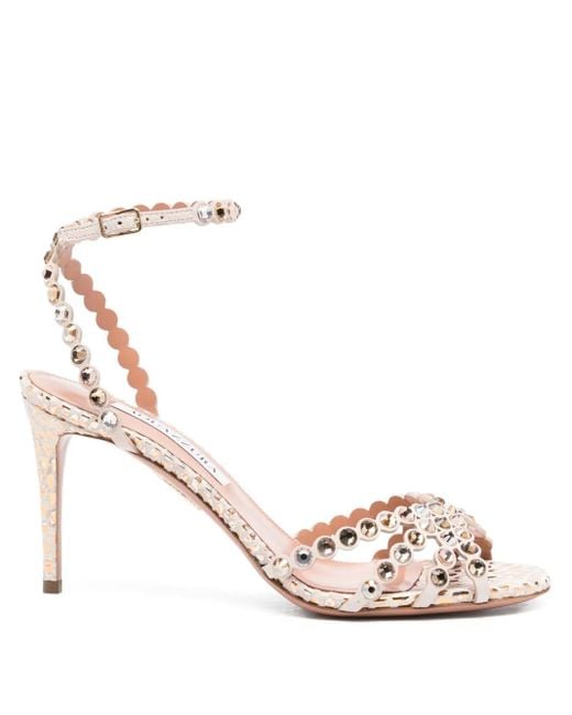 Aquazzura Pink 90Mm Tequila Embellished Scalloped-Edge Sandals