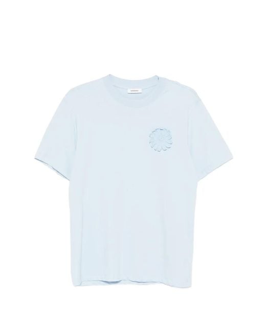 Sandro Blue Cotton Crochet Flower T-Shirt for men