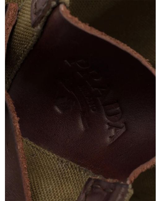 Prada Brown Bottines En Cuir Et Toile