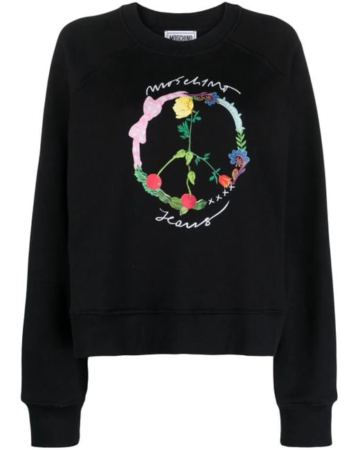 Moschino Black Peace Sign-Print Cotton Sweatshirt