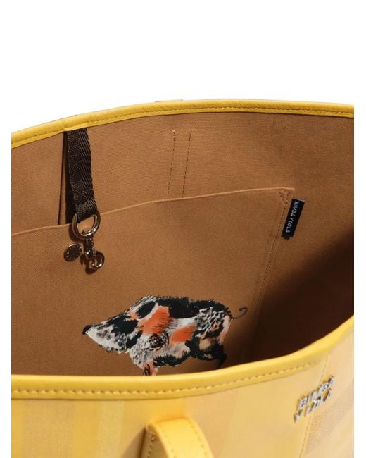 Bimba Y Lola Yellow Large Tartan Shopper Bag