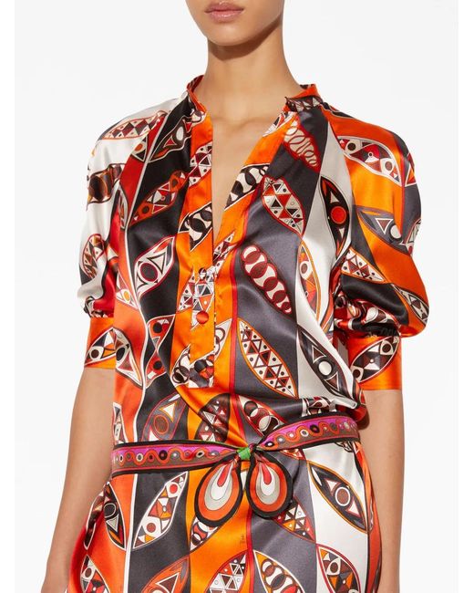 Emilio Pucci Orange Robe-Chemise Courte À Imprimé Girandole