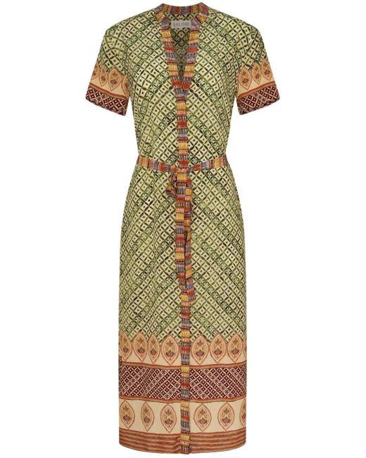 Saloni Green Vicki Mosaic-print Midi Dress