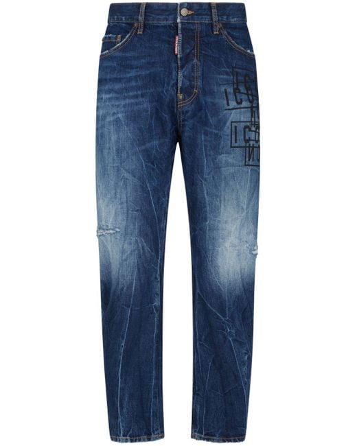 DSquared² Blue Icon-print Straight-leg Jeans for men