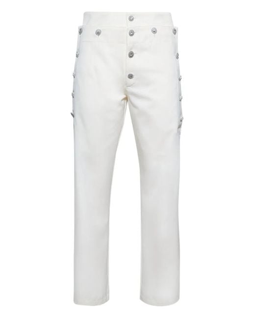 Bluemarble White Mariner Jewelled Button Trousers for men