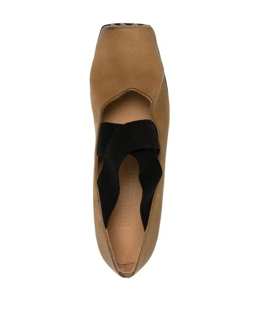 Uma Wang Brown 40Mm Square-Toe Leather Ballerina Shoes