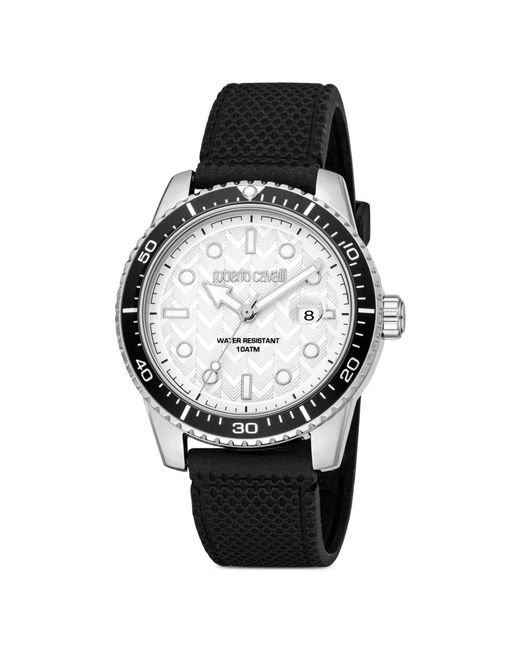 Roberto Cavalli Black Chevron-Pattern 44Mm Watch for men