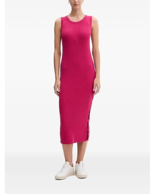 DKNY Pink Side-Logo Ribbed Midi Dress