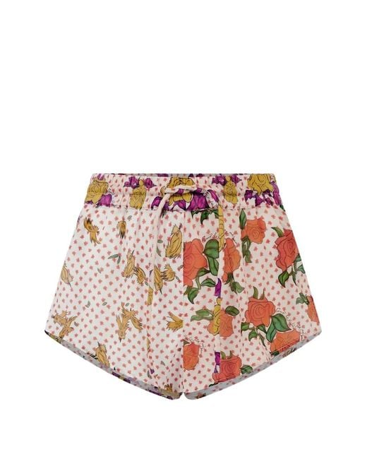 Donde Esteban White Floral-Print Cotton Shorts