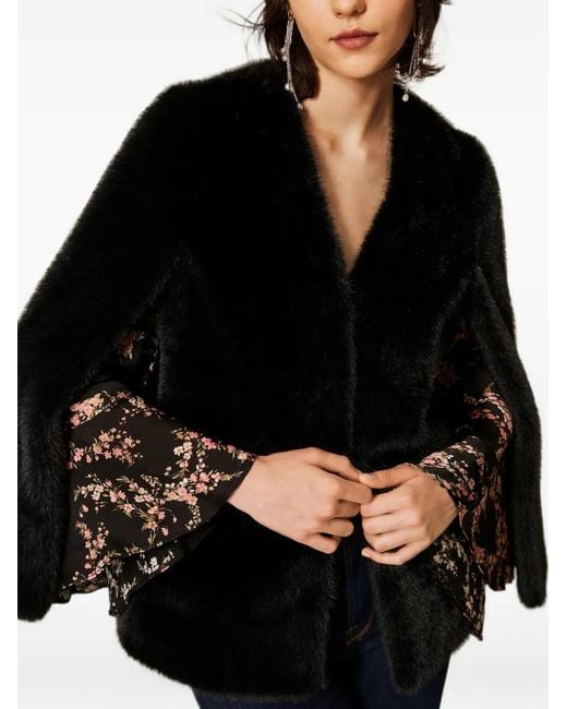Twinset Black Faux Fur Cape Jacket
