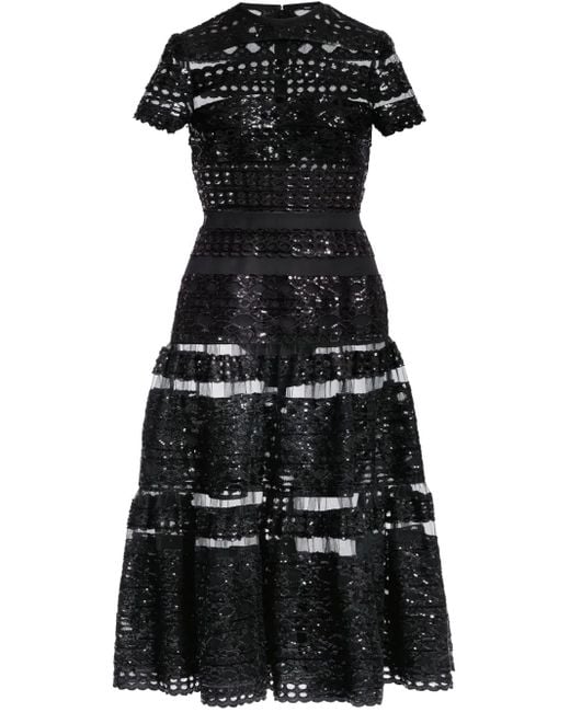Elie Saab Tulen Midi-Jurk Met Borduurwerk in het Black