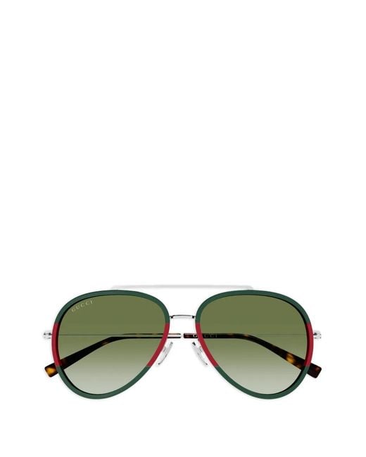 Gucci Green Striped Pilot-Frame Sunglasses