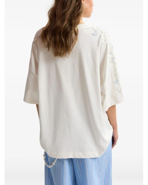 Essentiel Antwerp White Sequin-Embellished Bead-Embellished T-Shirt