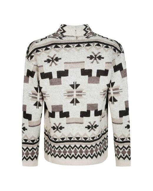 Amaranto Gray Geometric-Pattern Shawl-Collar Cardigan for men